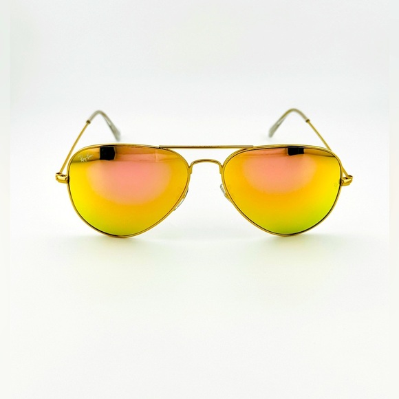 Ray-Ban Sunglasses Aviator Flash Lenses RB3025 Matte Gold Frame Yellow Lenses - Picture 7 of 16